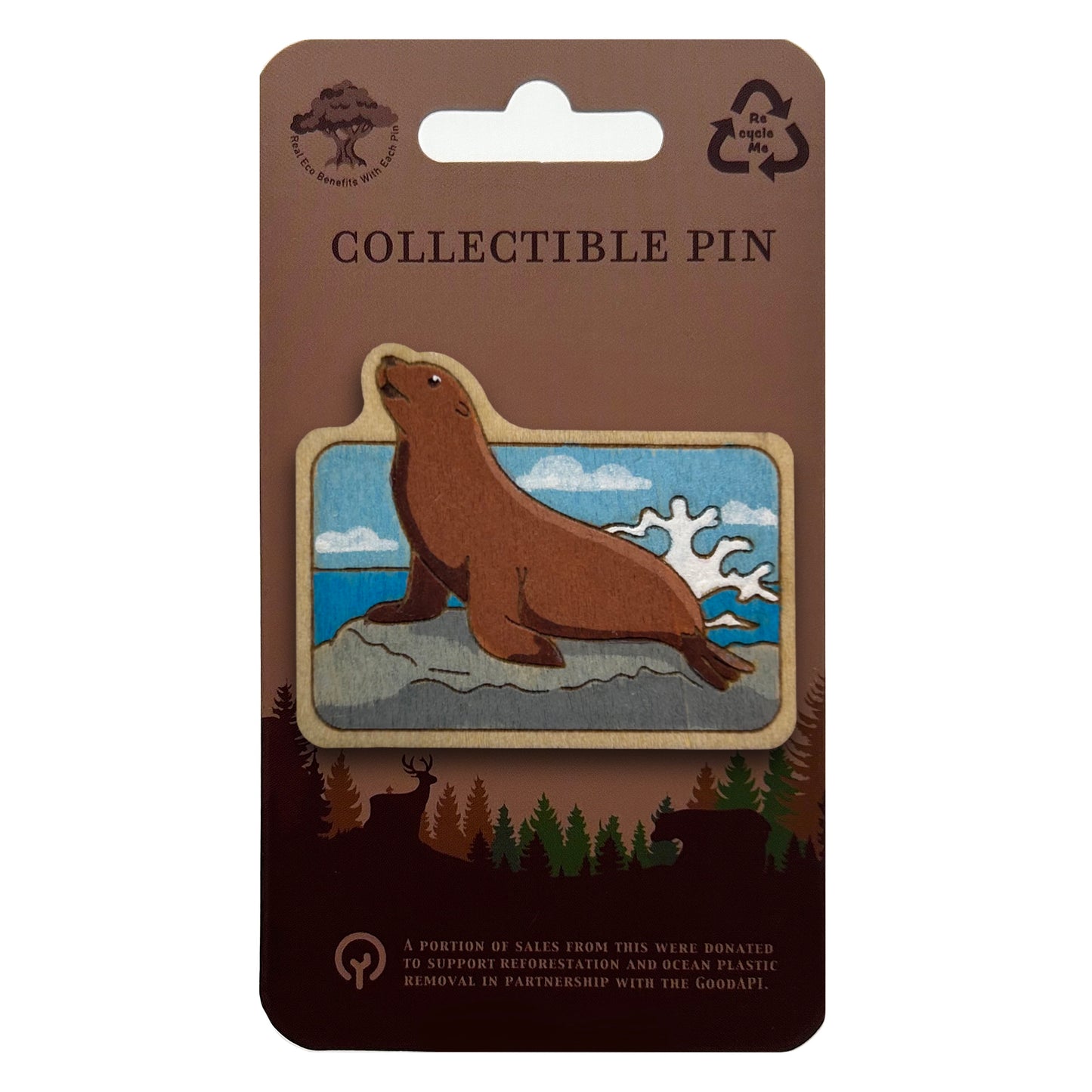 Sea Lion on Rock - Wooden Pin & Magnet