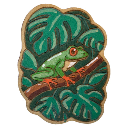 Red Eye Tree Frog - Wooden Lapel Pin & Magnet