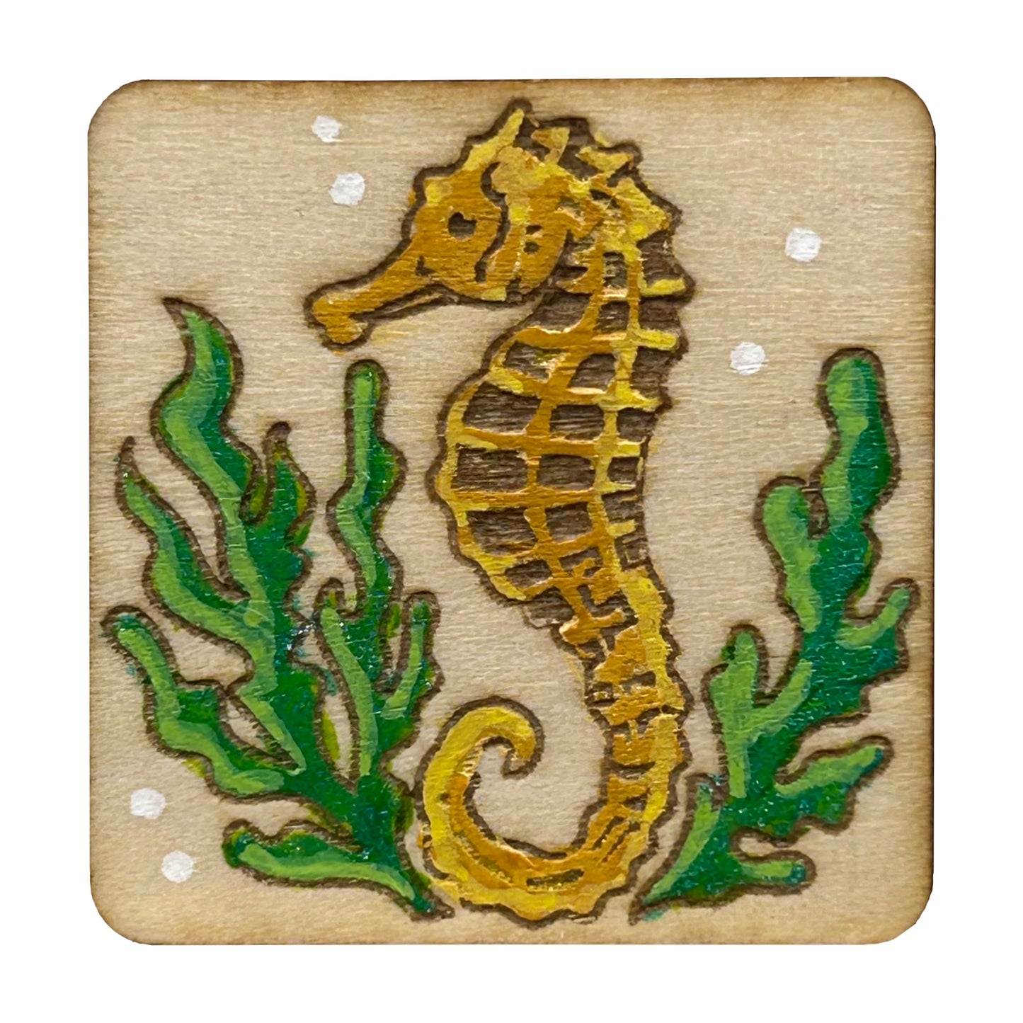 Golden Seahorse - Wooden Lapel Pin & Magnet
