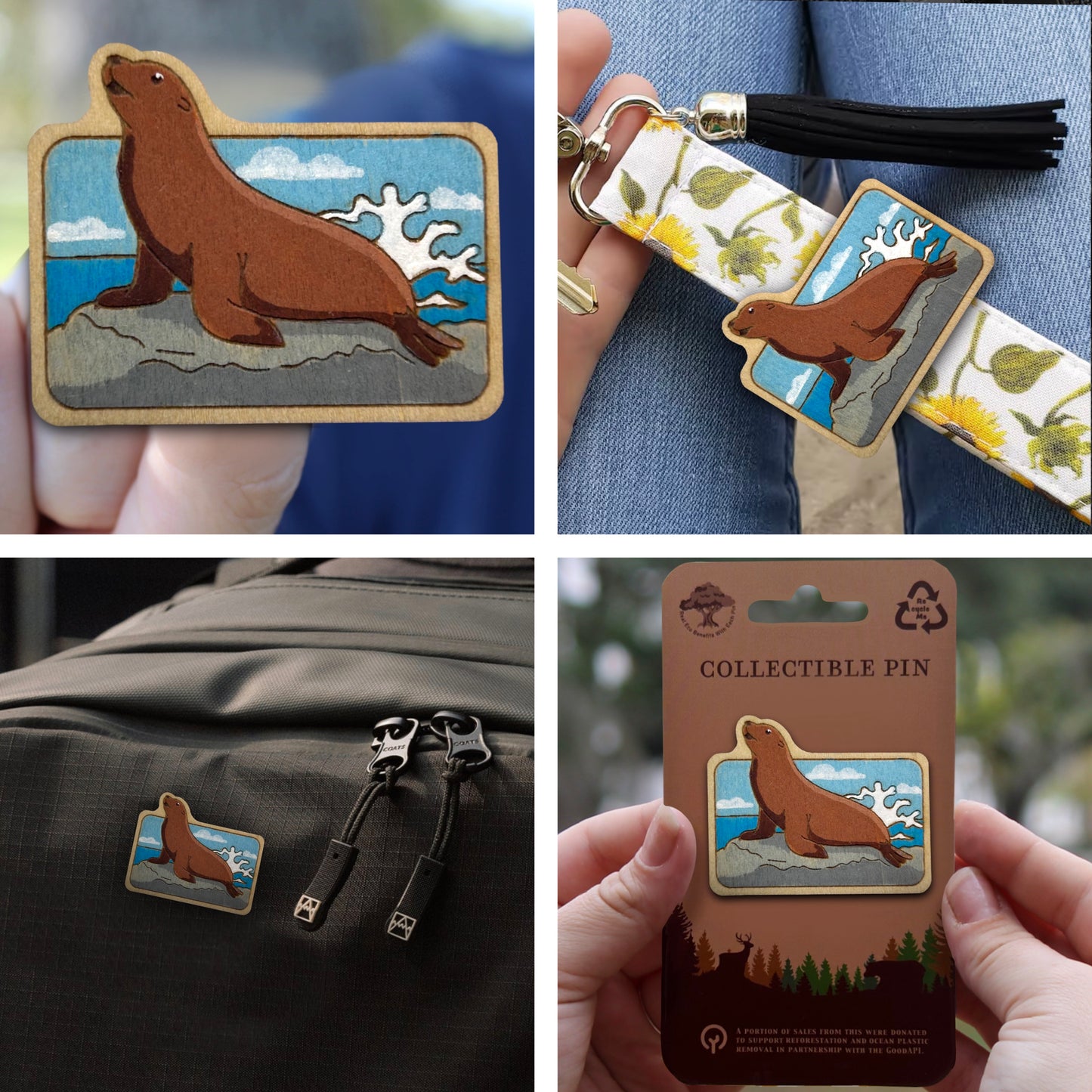 Sea Lion on Rock - Wooden Pin & Magnet
