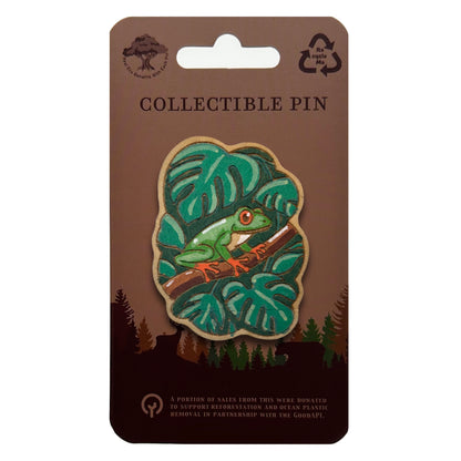Red Eye Tree Frog - Wooden Lapel Pin & Magnet