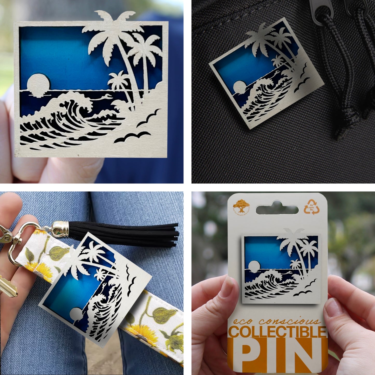 Ocean and Waves Beachscape - Wooden Pin & Magnet