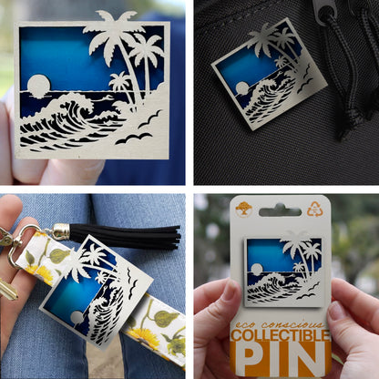 Ocean and Waves Beachscape - Wooden Pin & Magnet