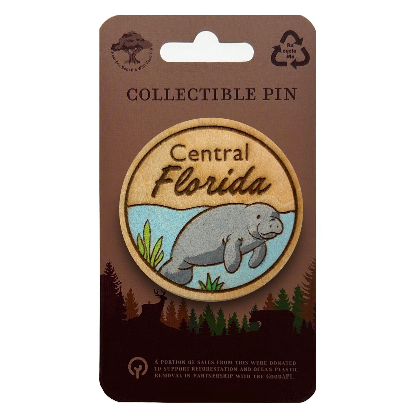 Central Florida Manatee  - Wooden Pin & Magnet