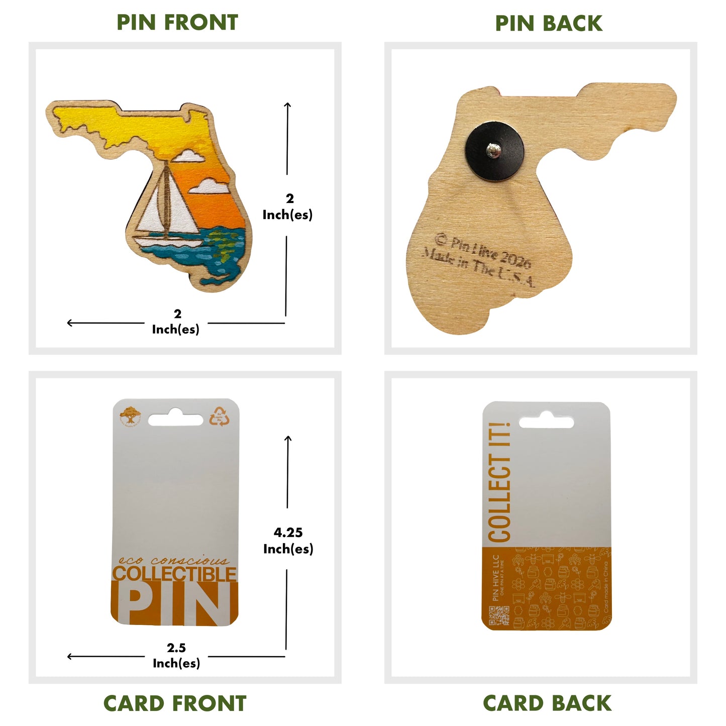 Florida Sailboat at Sunset - Wooden Lapel Pin & Magnet