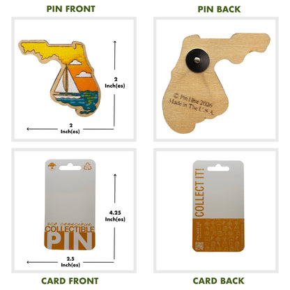 Florida Sailboat at Sunset - Wooden Lapel Pin & Magnet