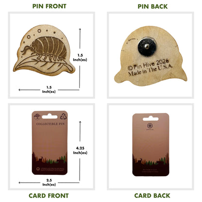 Roly Poly - Pill Bug - Wooden Lapel Pin & Magnet