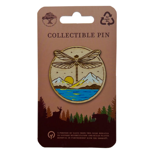 Dragonfly at Mountain Lake - Wooden Pin & Magnet