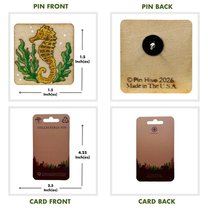 Golden Seahorse - Wooden Lapel Pin & Magnet