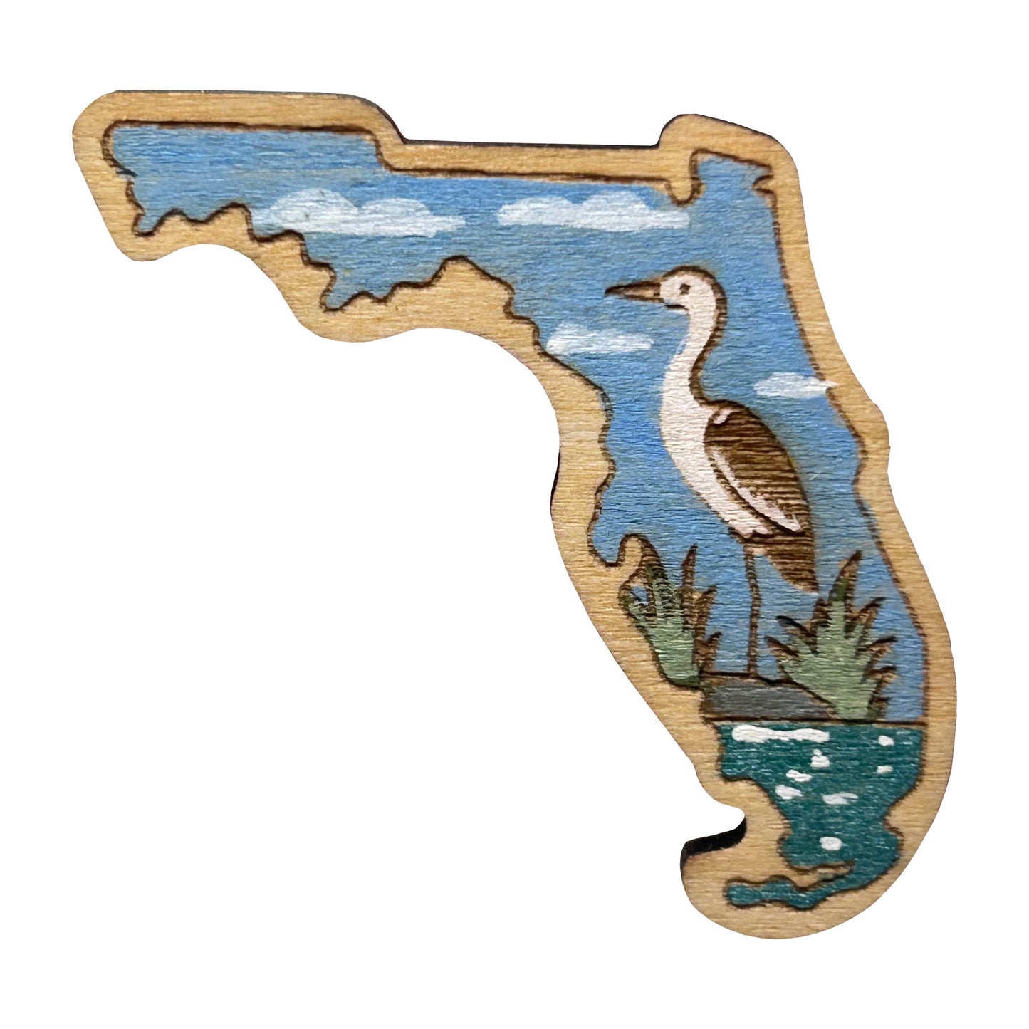 Florida Egret - Wooden Lapel Pin & Magnet