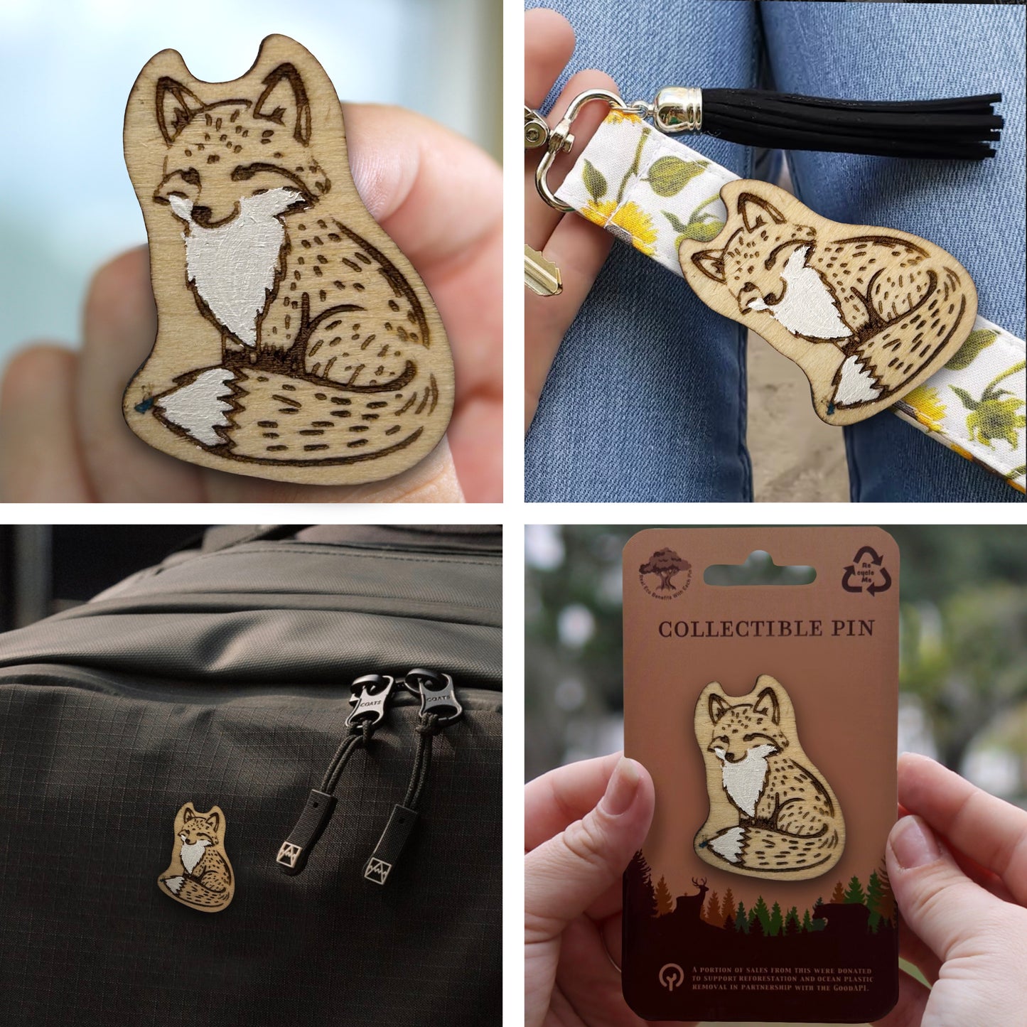 Woodland Fox - Wooden Lapel Pin & Magnet