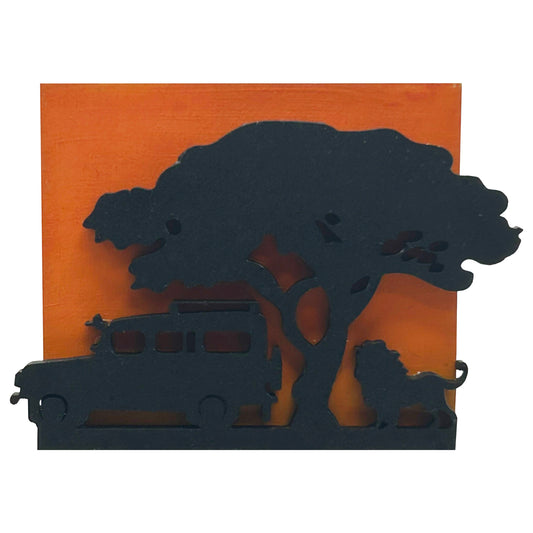 Lion and Safari Car with Sunset - Wooden Pin & Magnet