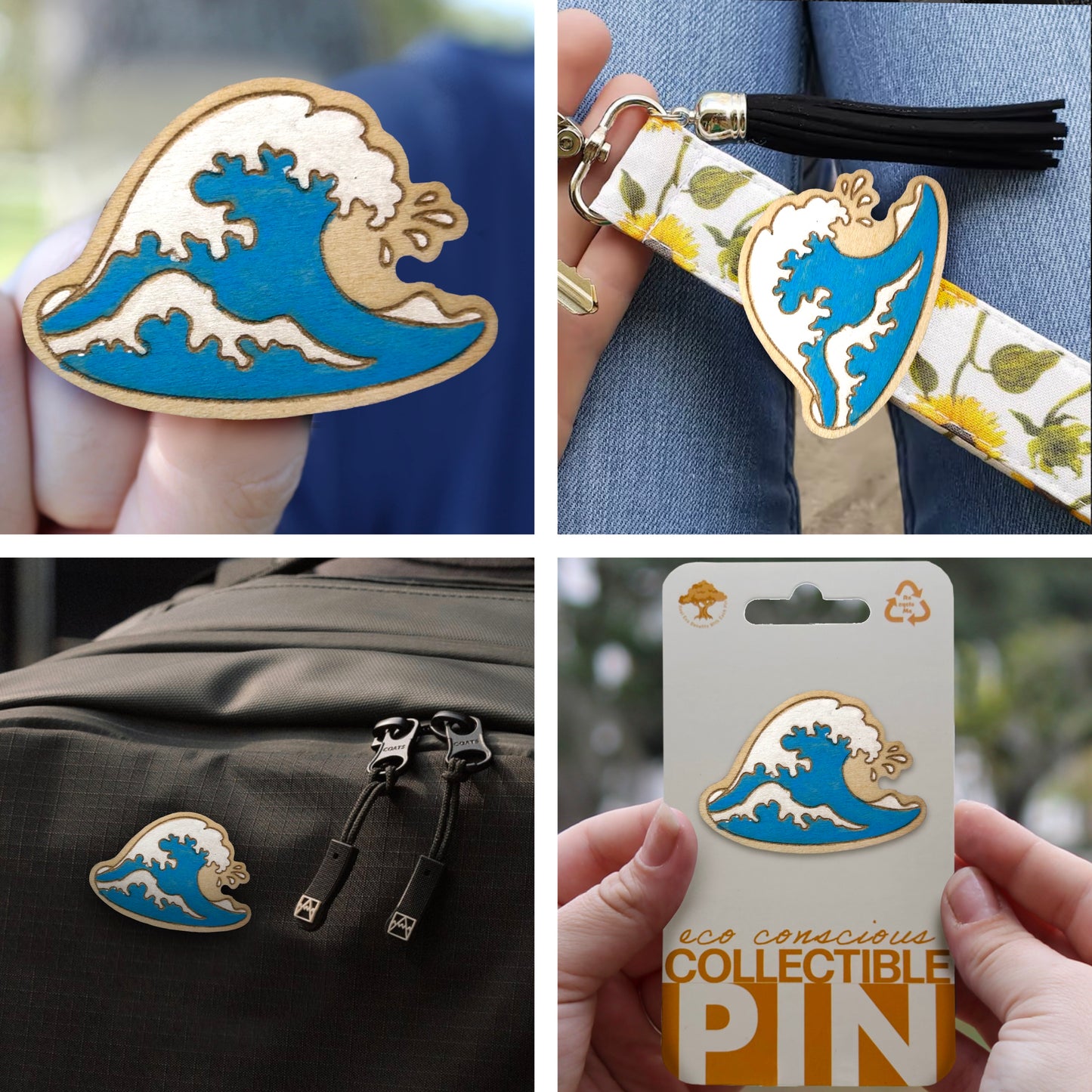 Blue Wave - Wooden Pin & Magnet
