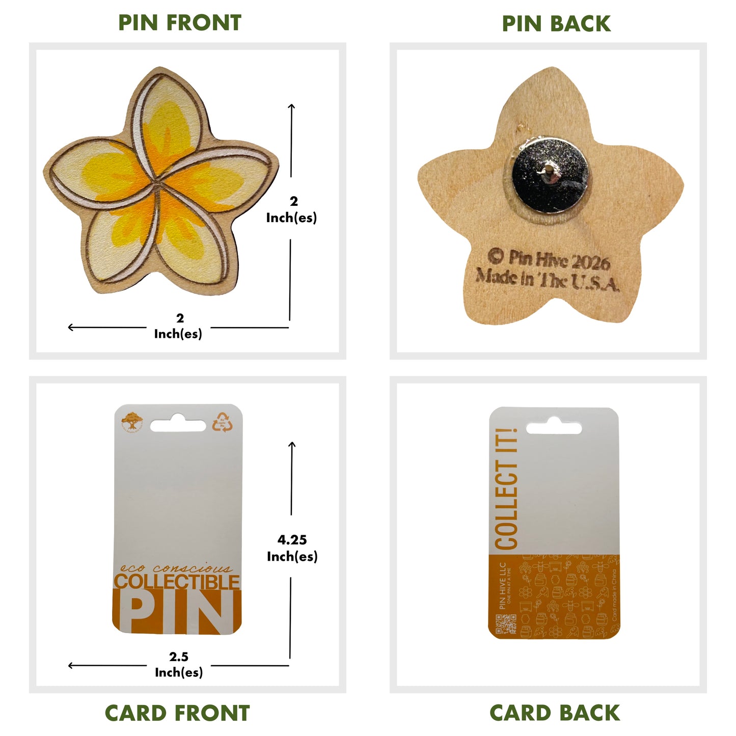 Hawaiian Plumeria (Frangipani) Flower - Pua Melia - Wooden Pin & Magnet