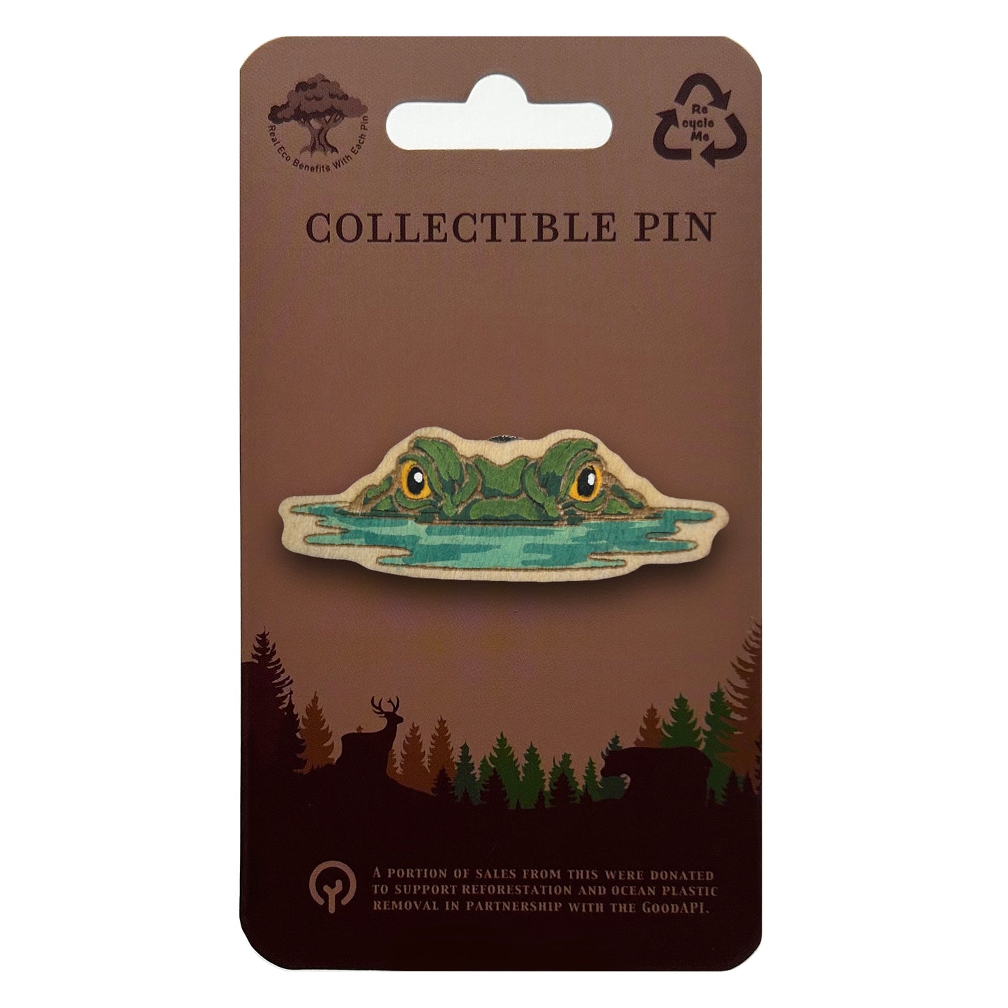 Alligator - Eyes Above The Waterline - Wooden Pin & Magnet