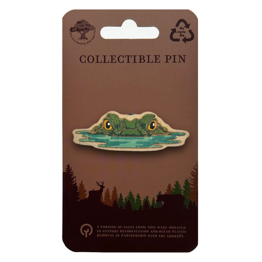 Alligator - Eyes Above The Waterline - Wooden Lapel Pin & Magnet