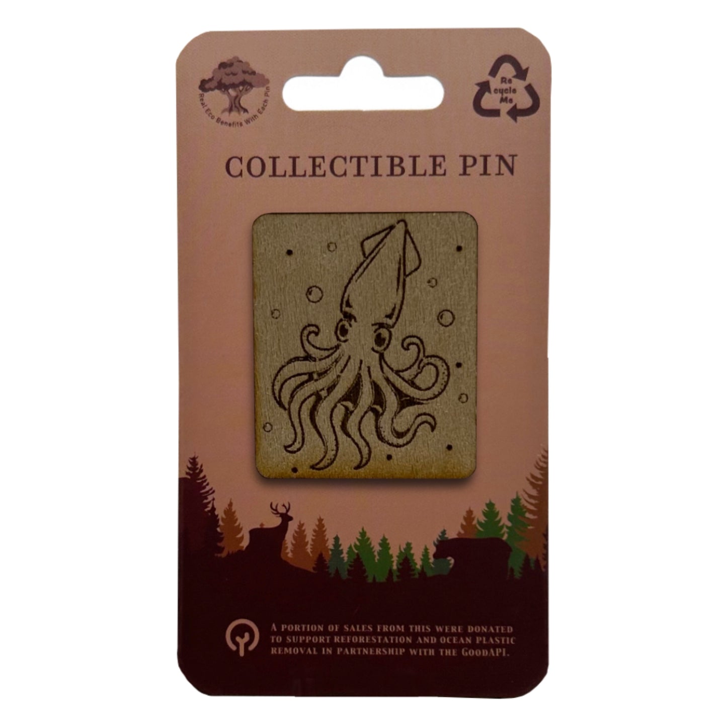 Squid - Wooden Pin & Magnet