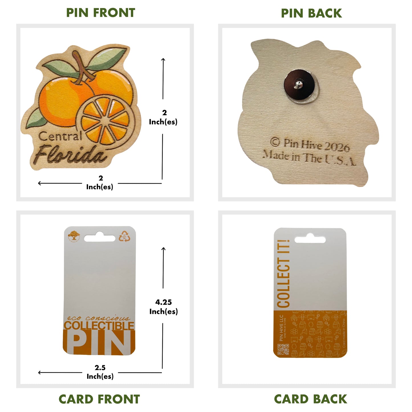Central Florida Oranges - Wooden Lapel Pin & Magnet