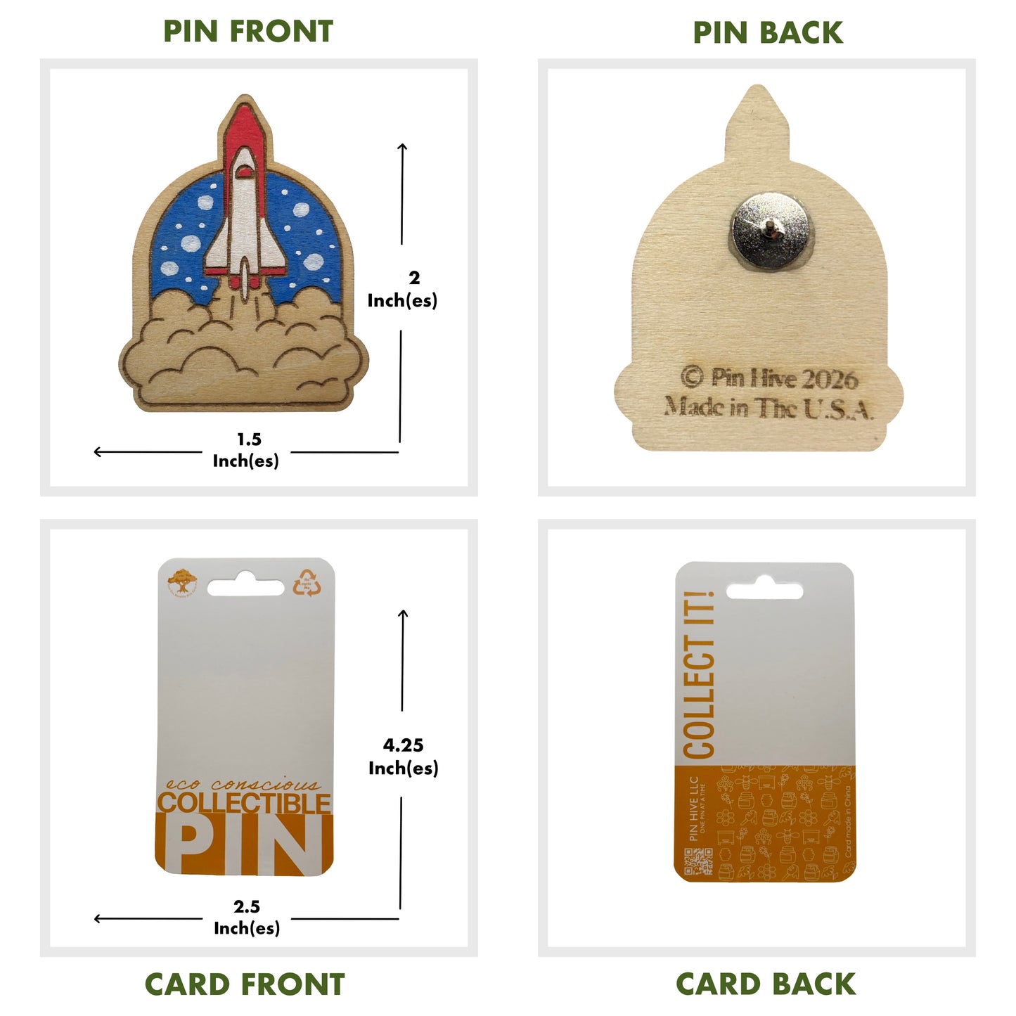 Rocket Ship - Wooden Pin & Magnet