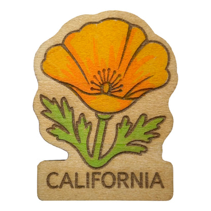 California Poppy Flower - Wooden Pin & Magnet
