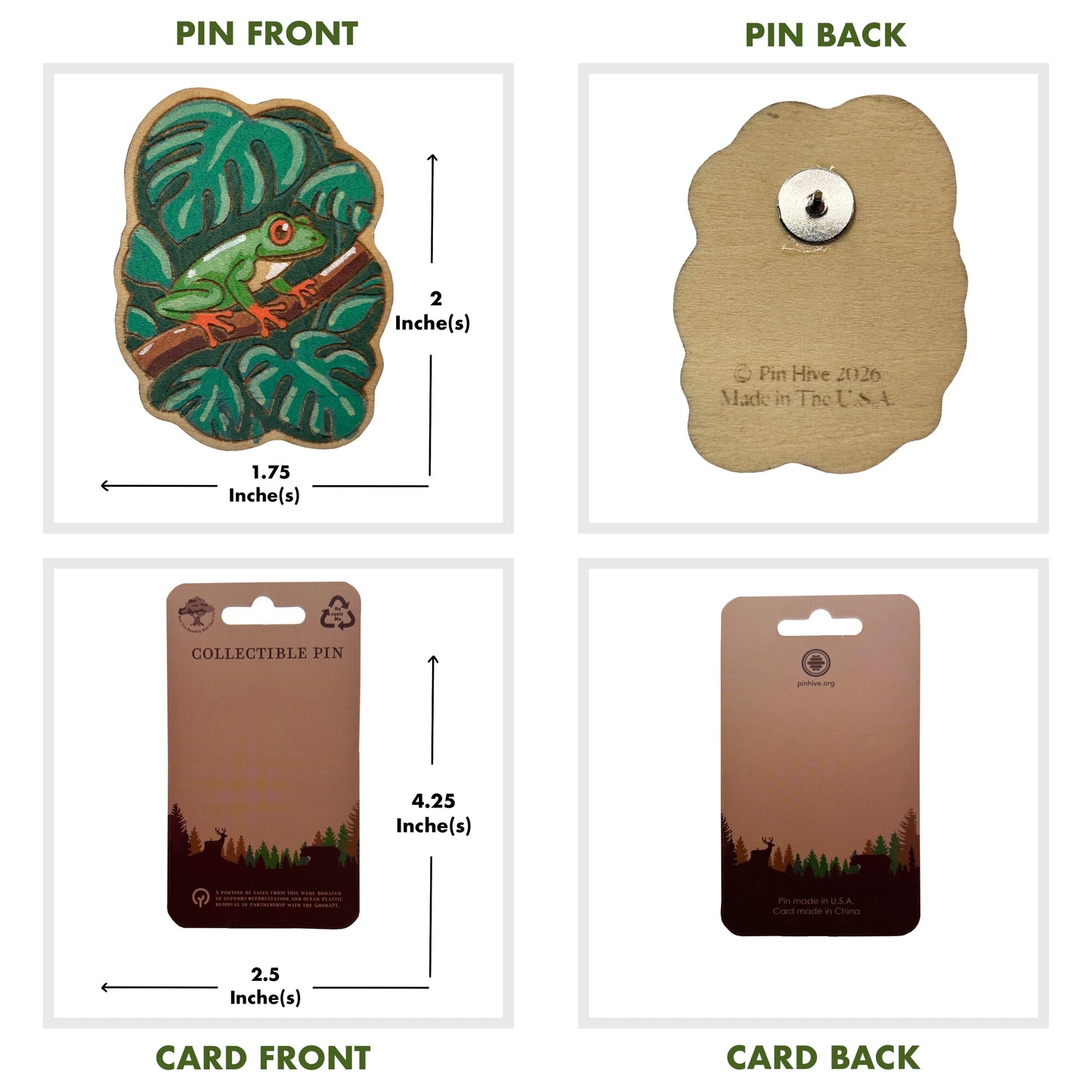 Red Eye Tree Frog - Wooden Lapel Pin & Magnet