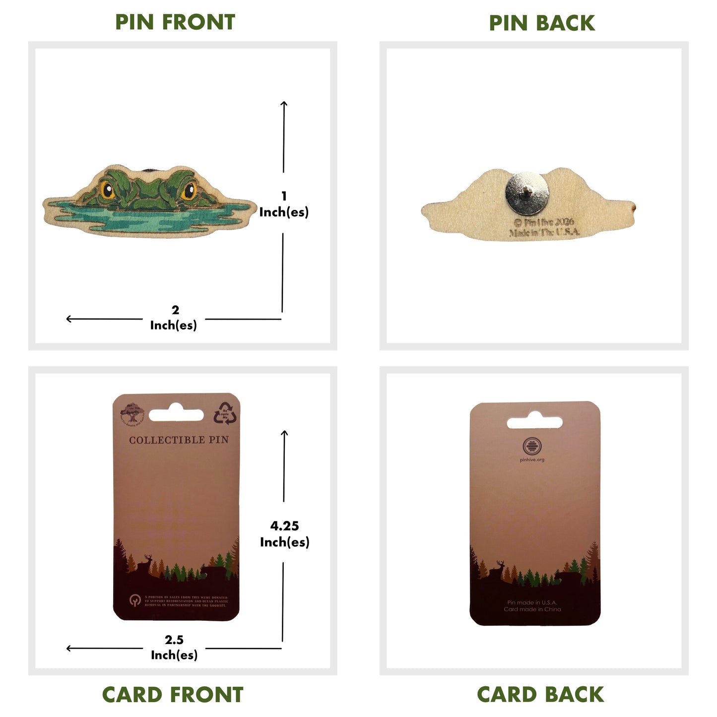 Alligator - Eyes Above The Waterline - Wooden Pin & Magnet