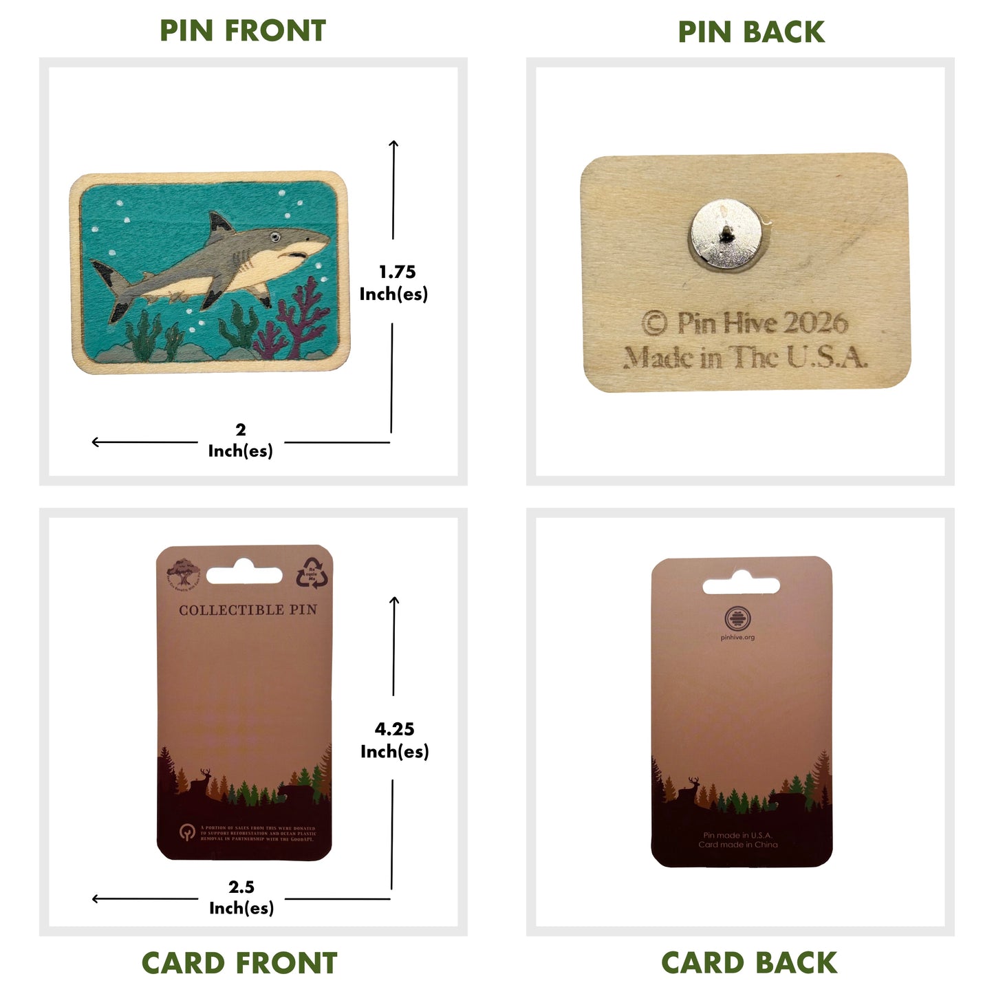 Black Tip Reef Shark - Wooden Pin & Magnet