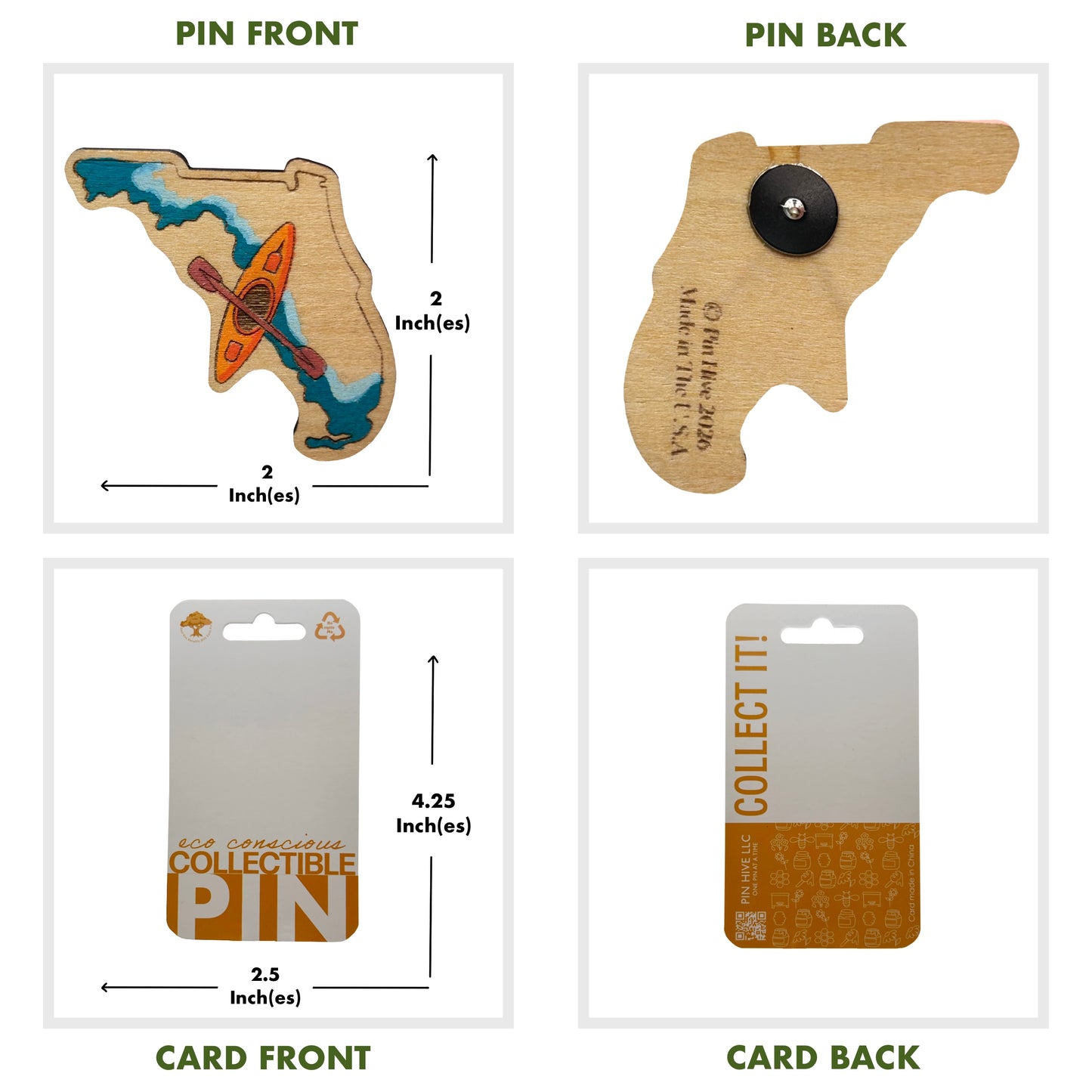 Florida Kayak - Wooden Lapel Pin & Magnet