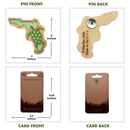 Green Turtle and Florida State Outline - Wooden Pin & Magnet