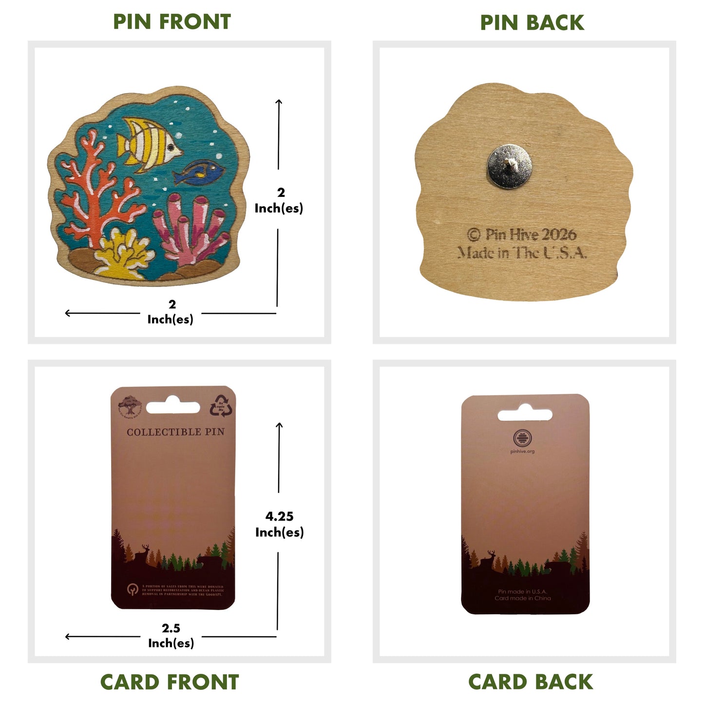 Fish at Coral Reef - Wooden Pin & Magnet