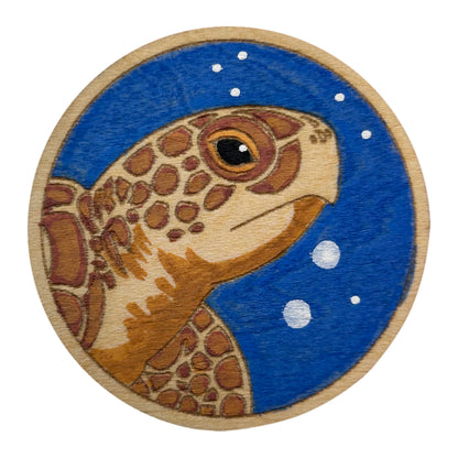 Loggerhead Sea Turtle Profile - Wooden Lapel Pin & Magnet