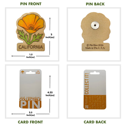 California Poppy Flower - Wooden Pin & Magnet