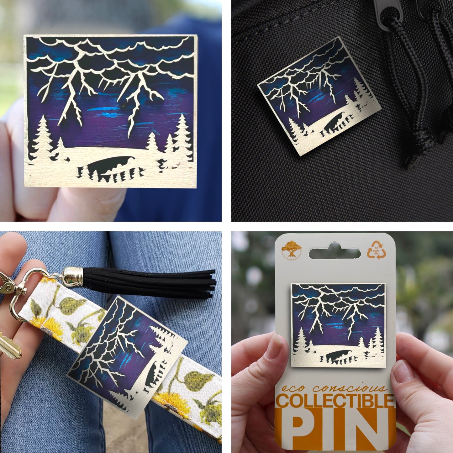 Lightning in Forest - Wooden Pin & Magnet