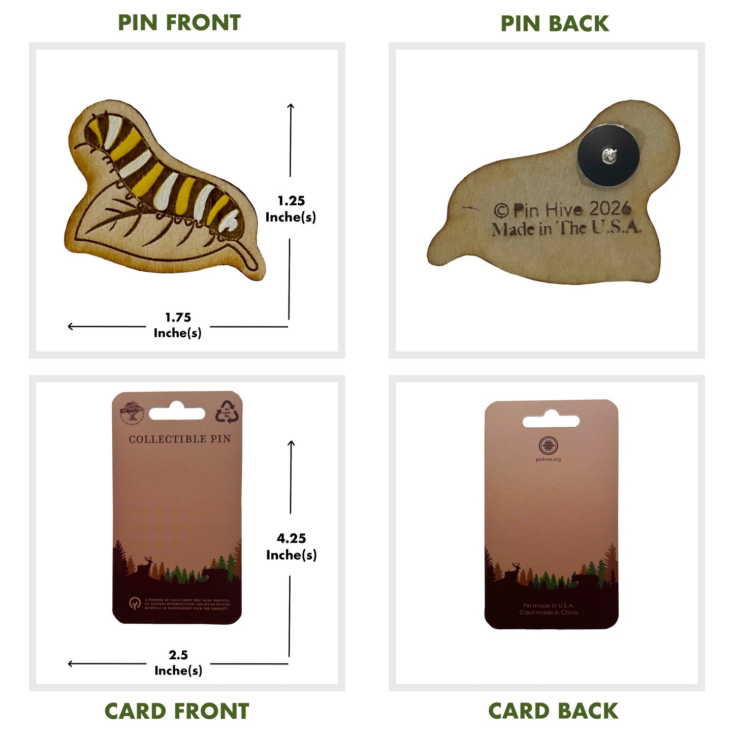 Yellow and White Caterpillar - Wooden Pin & Magnet