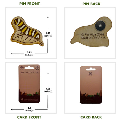 Yellow and White Caterpillar - Wooden Pin & Magnet