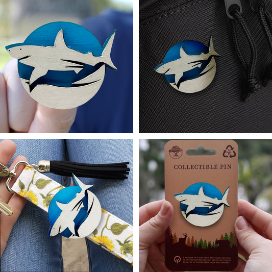 Shark Silhouette - Wooden Pin & Magnet