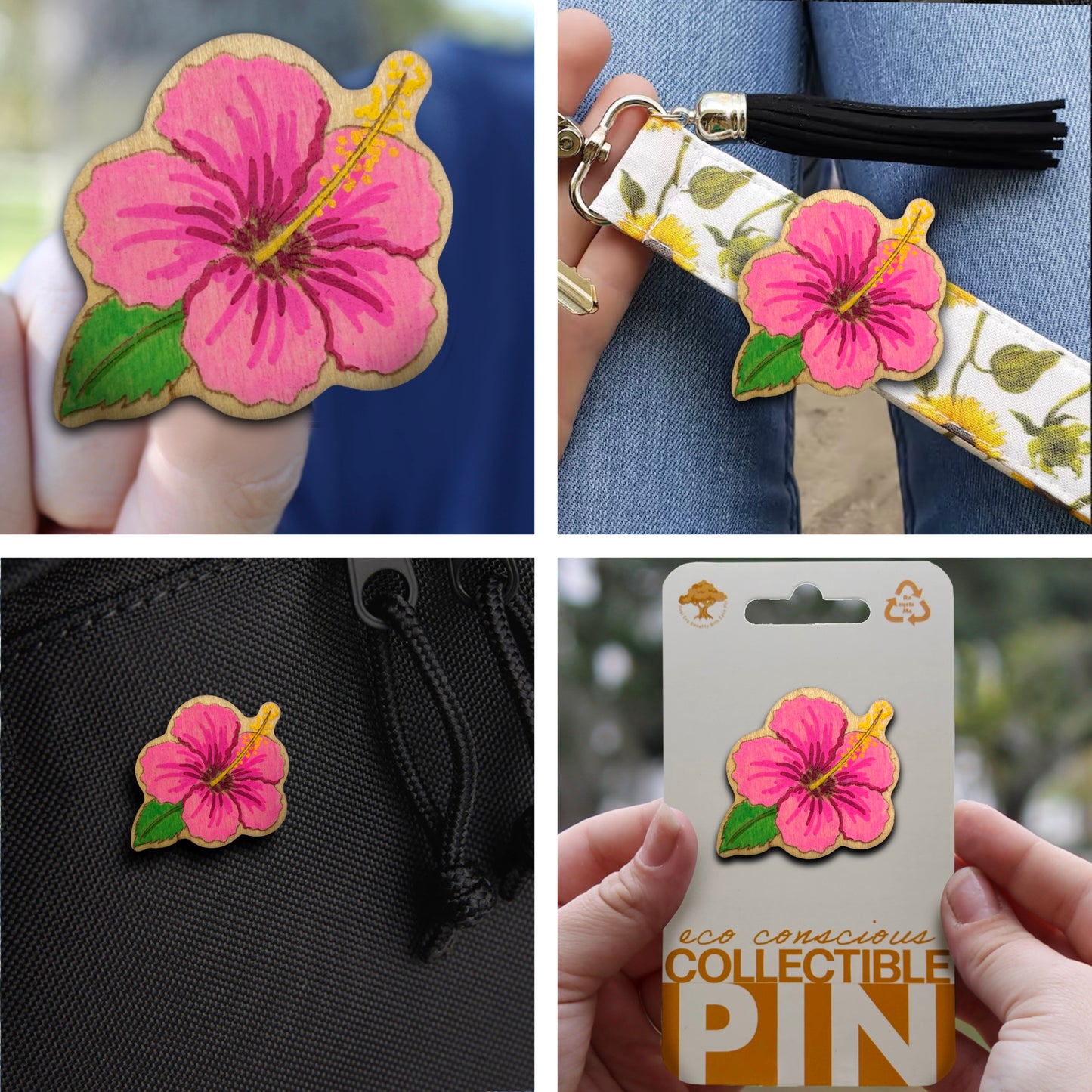 Pink Orchid Flower - Wooden Pin & Magnet