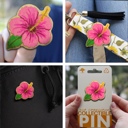 Pink Orchid Flower - Wooden Pin & Magnet
