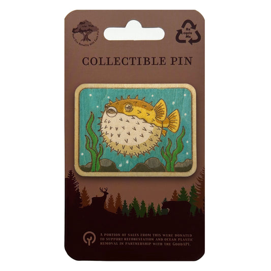 Pufferfish - Wooden Lapel Pin & Magnet