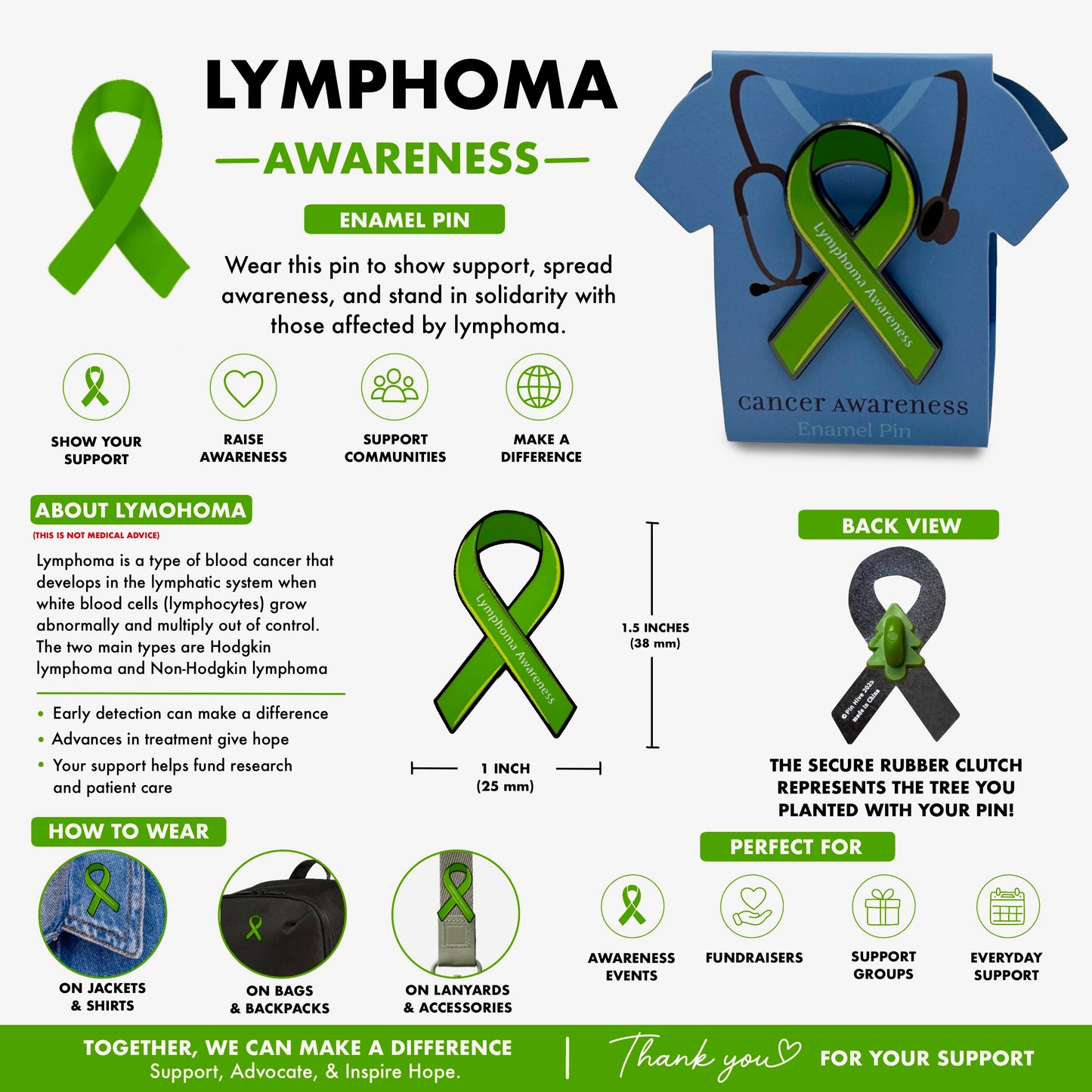 Lymphoma Awareness Ribbon Pin With Magnet