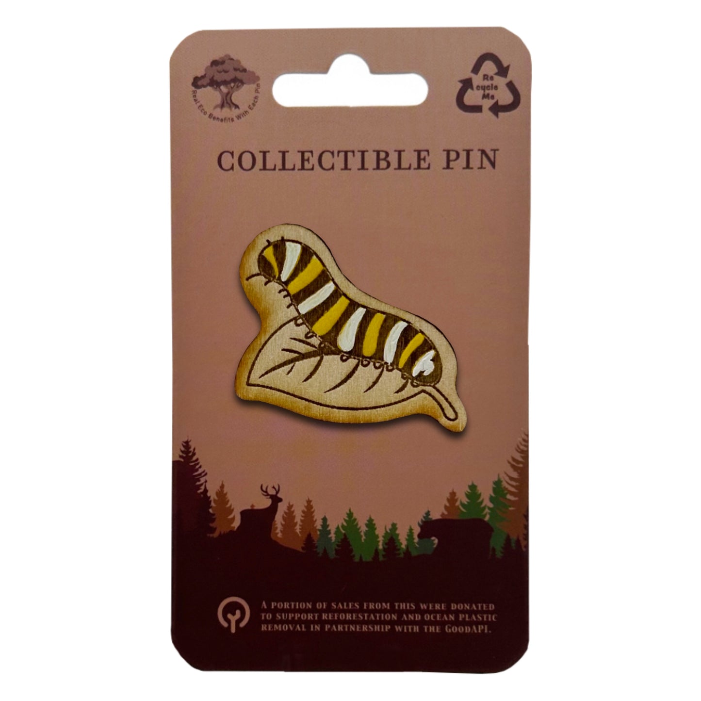 Yellow and White Caterpillar - Wooden Pin & Magnet