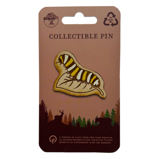 Yellow and White Caterpillar - Wooden Pin & Magnet
