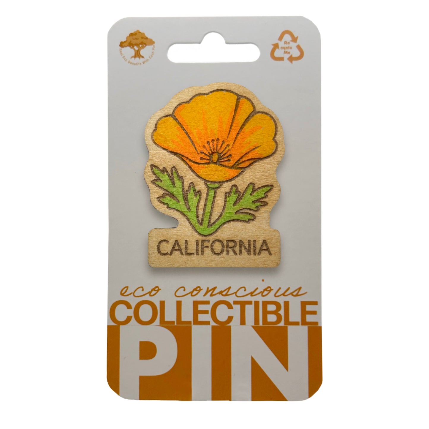 California Poppy Flower - Wooden Pin & Magnet