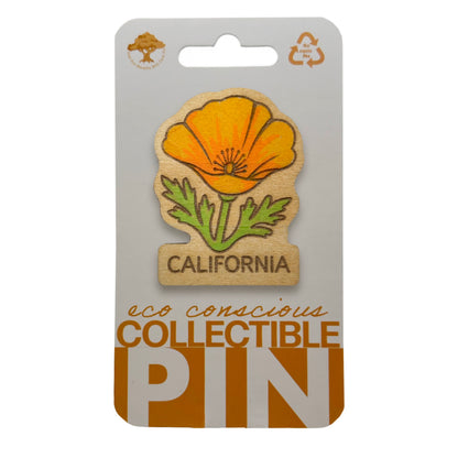California Poppy Flower - Wooden Pin & Magnet