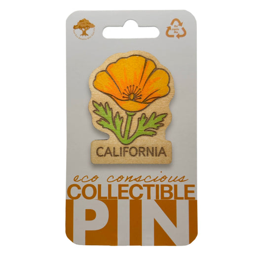 California Poppy Flower - Wooden Pin & Magnet
