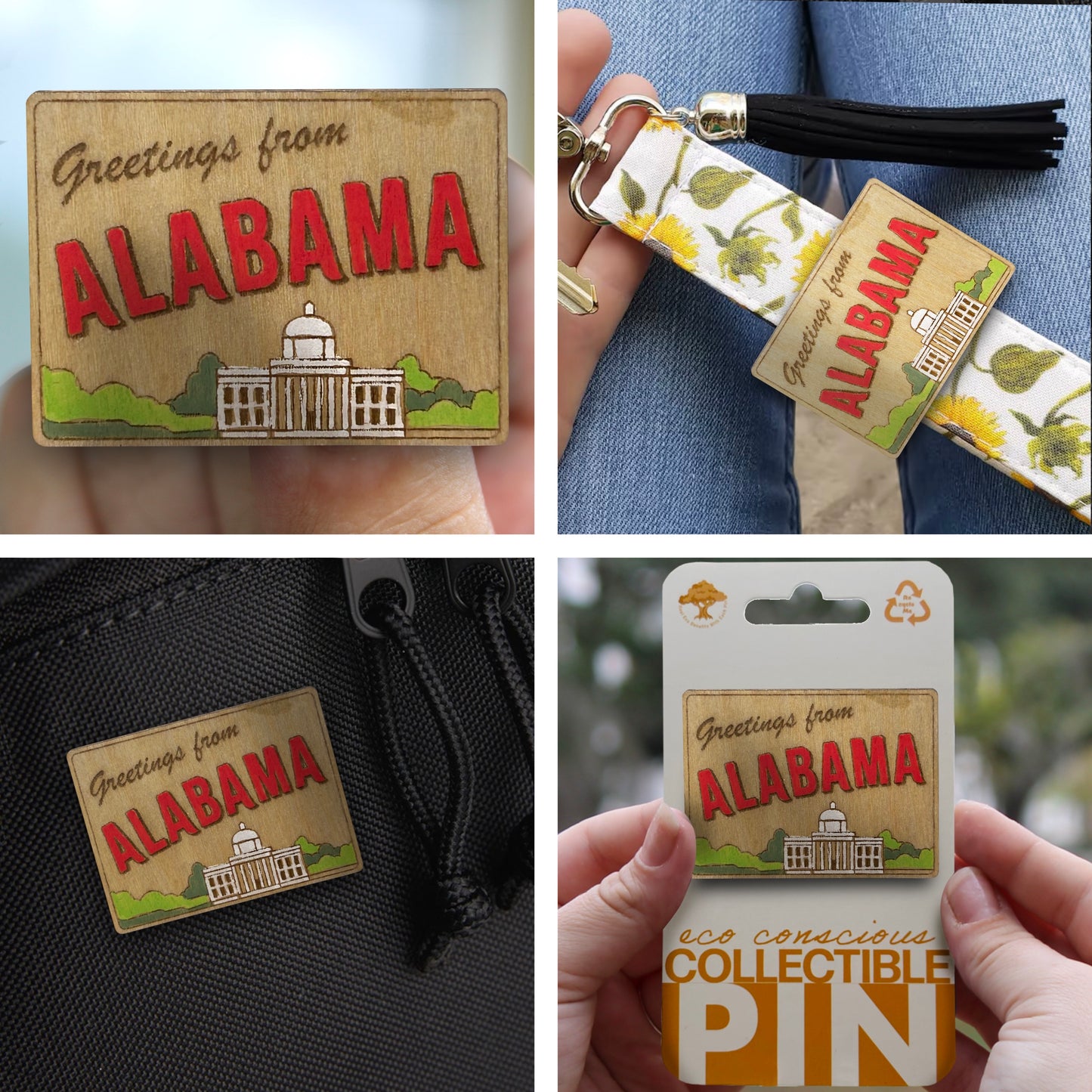 Greetings From Alabama - Wooden Pin & Magnet