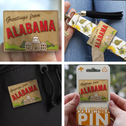 Greetings From Alabama - Wooden Pin & Magnet