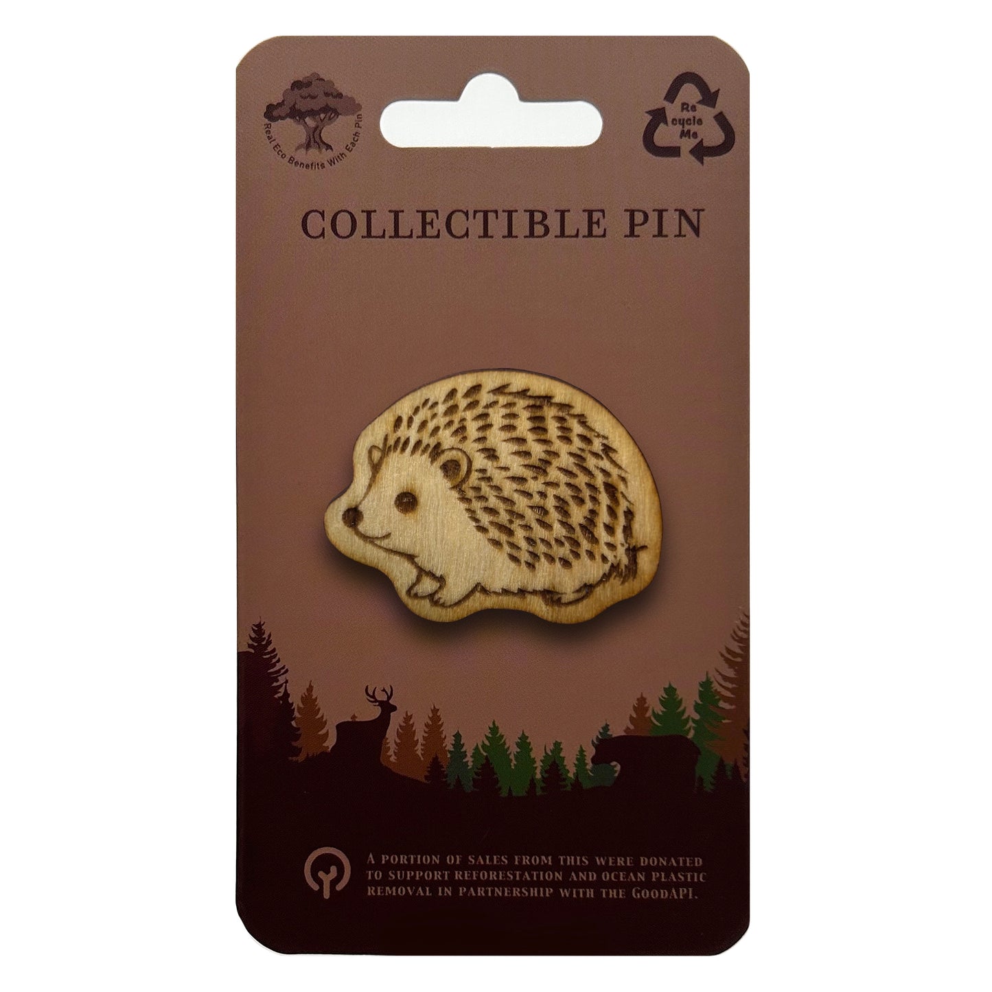 Hedgehog - Wooden Lapel Pin & Magnet
