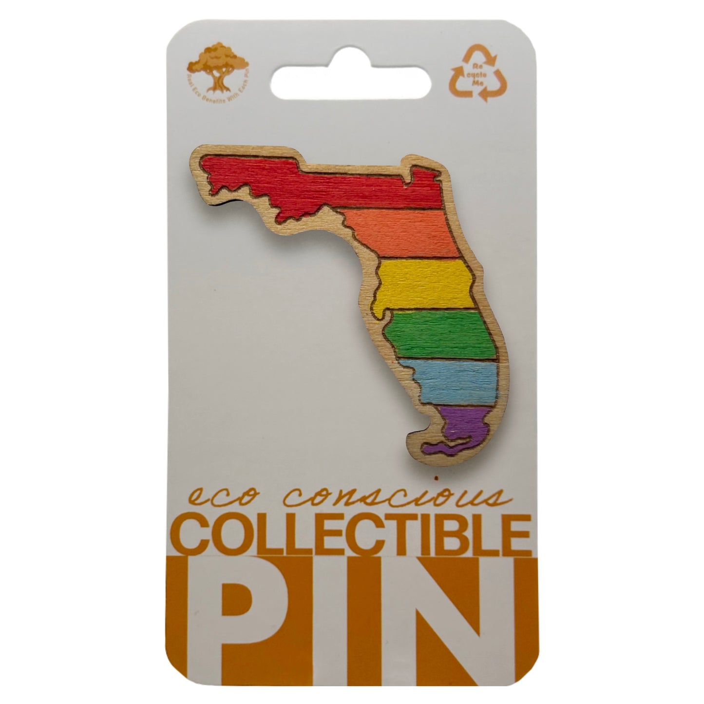 Rainbow - Florida Outline - Wooden Lapel Pin & Magnet