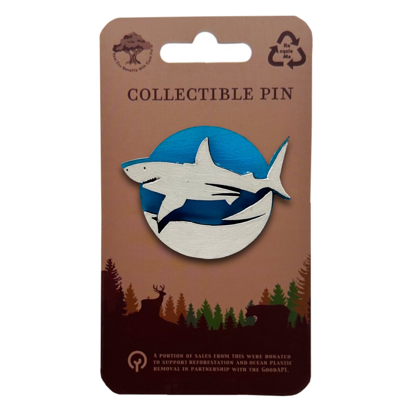 Shark Silhouette - Wooden Pin & Magnet